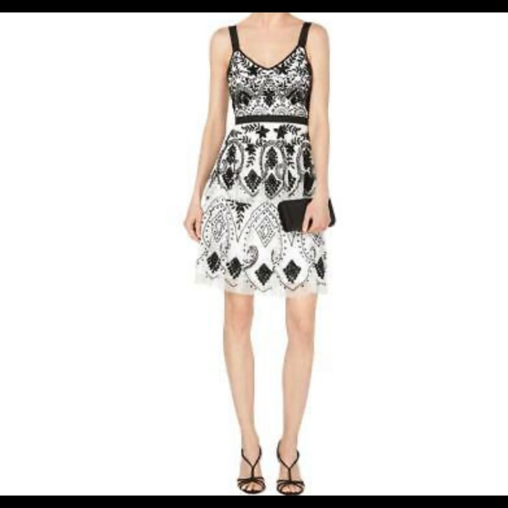 Adrianna Papell Ivory Tiered Beaded Cocktail